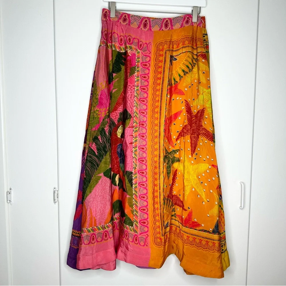 NEW FARM RIO Mixed Scarves Midi Skirt In Multicolor Size Medium - Picture 5 of 16